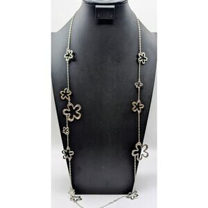 Lia Sophia 'Blossom' Silver Tone  Flower Cut Out Station Long Chain Necklace